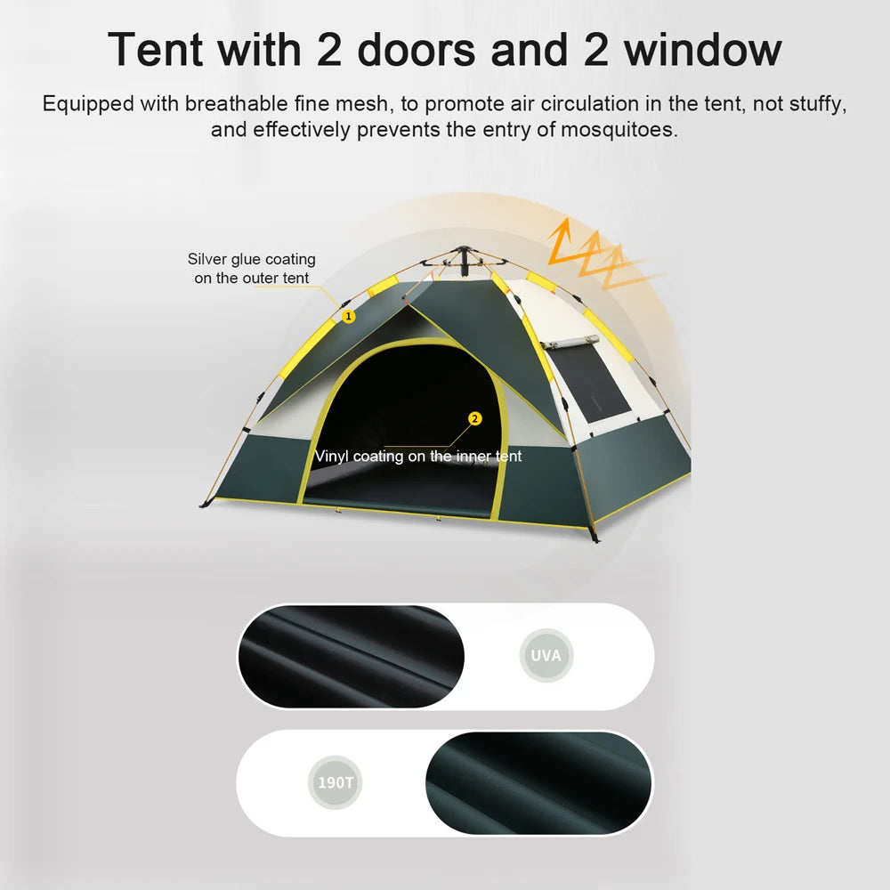 Light Gray Campingzelt für 3–4 Personen mit Schnellaufbau, wetterfest und UV-Schutz